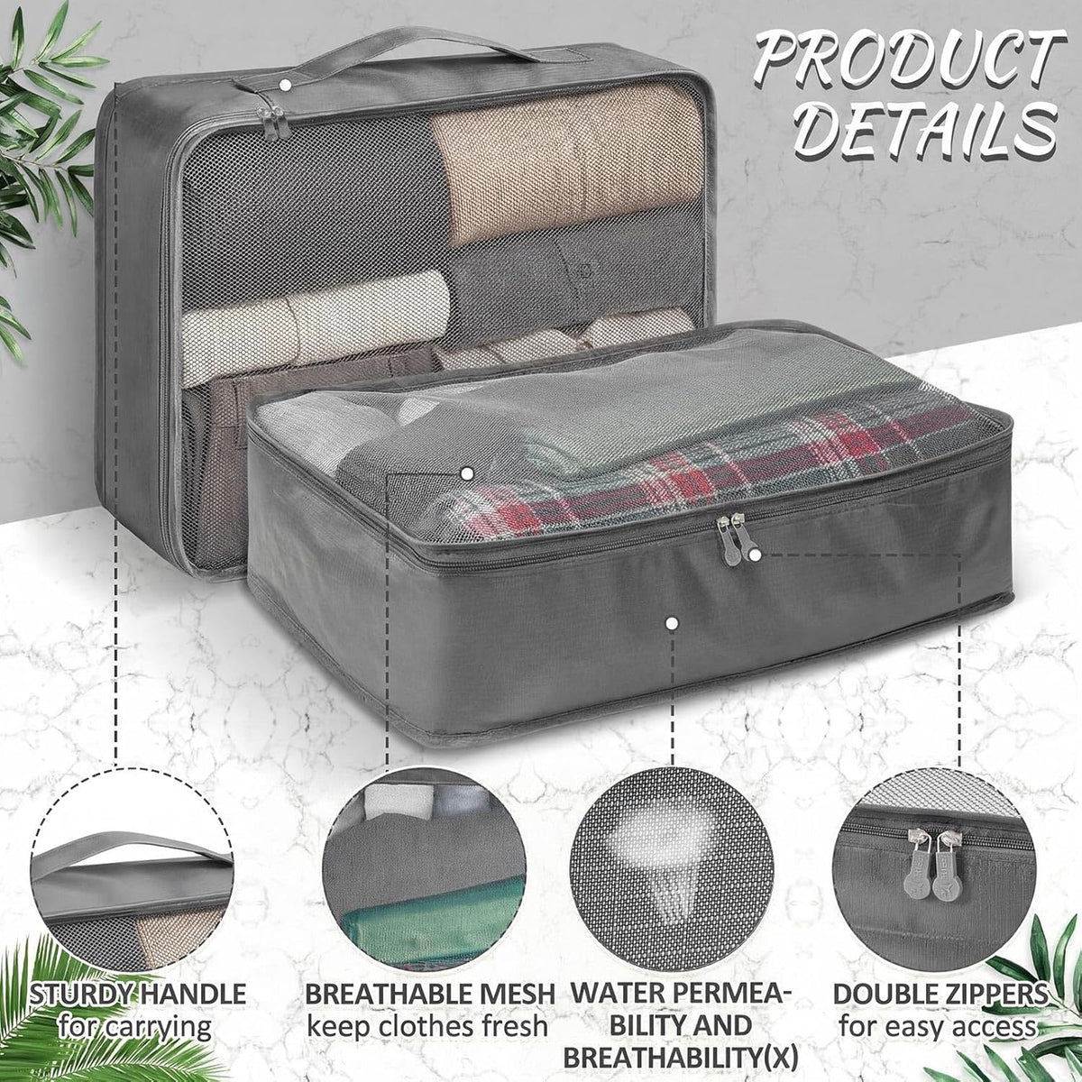 Silkfly 4 Pcs XL Packing Cube for Travel Luggage,Simple,Gray