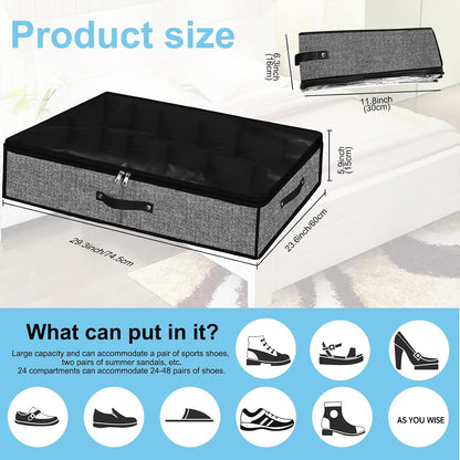 Under Bed Storage Organizer for Closet 2pc-24 Pairs Shoe Boxes