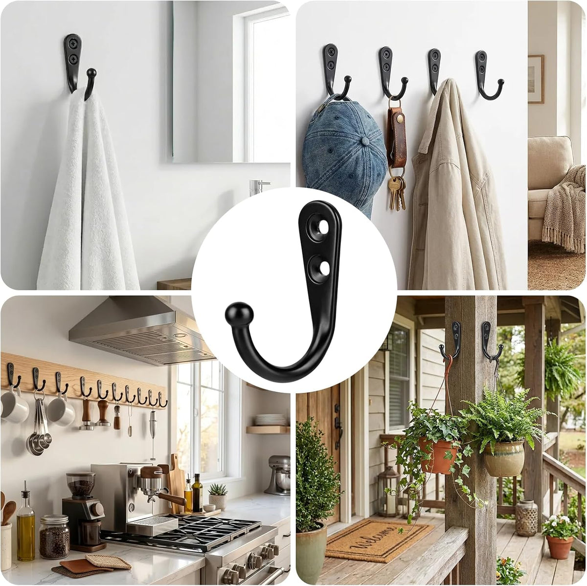 POZEAN Wall Hooks for Hanging, 40 Pack Black Small Coat Hooks with 80 Screws, Heavy Duty Single Prong Wall Hooks for Keys, Cups,Towels,Bag and More
