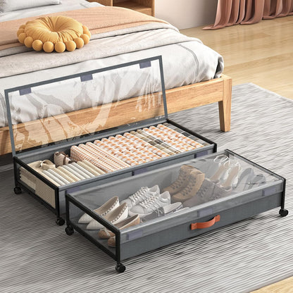 Under Bed Storage Containers with Wheels Large Underbed Shoes Blankets Clothes Toy Storage Drawers for College Dorms Bedrooms Nursery Rooms Organization (Grey 2 Pack, 7.5in height(36"x16.6"x7.48"))