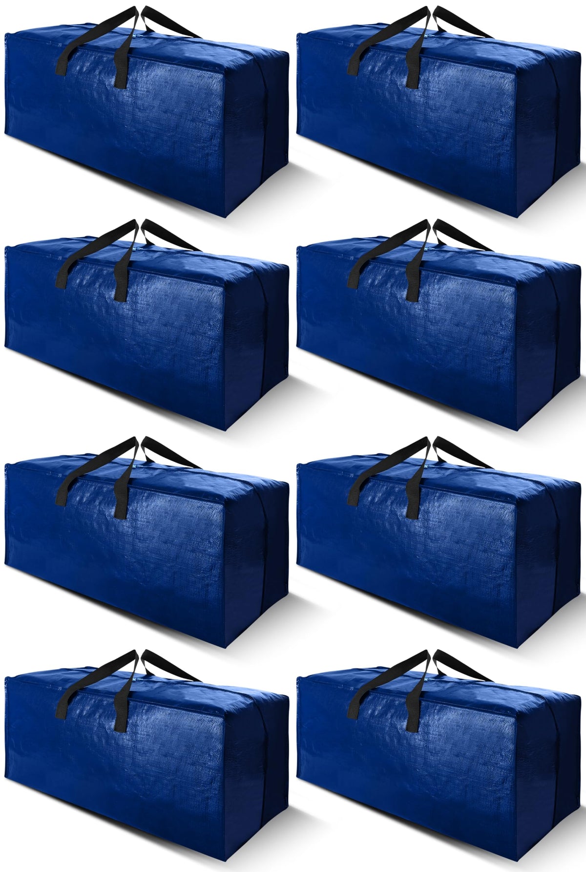 Cosy Family 8 Pack Heavy Duty Extra Large Moving Bags with Backpack Straps - Strong Handles & Zippers, Storage Totes For Space Saving, Fold Flat, Alternative to Moving Box (Set of 8, Blue)