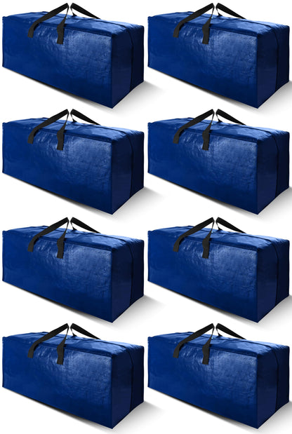 Cosy Family 8 Pack Heavy Duty Extra Large Moving Bags with Backpack Straps - Strong Handles & Zippers, Storage Totes For Space Saving, Fold Flat, Alternative to Moving Box (Set of 8, Blue)