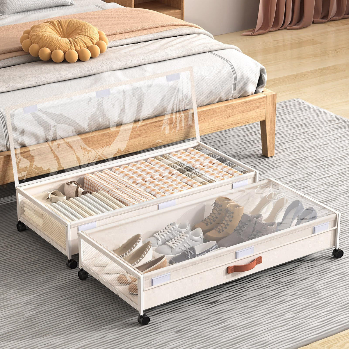 Under Bed Storage Containers with Wheels Large Underbed Shoes Blankets Clothes Toy Storage Drawers for College Dorms Bedrooms Nursery Rooms Organization (Grey 2 Pack, 7.5in height(36"x16.6"x7.48"))