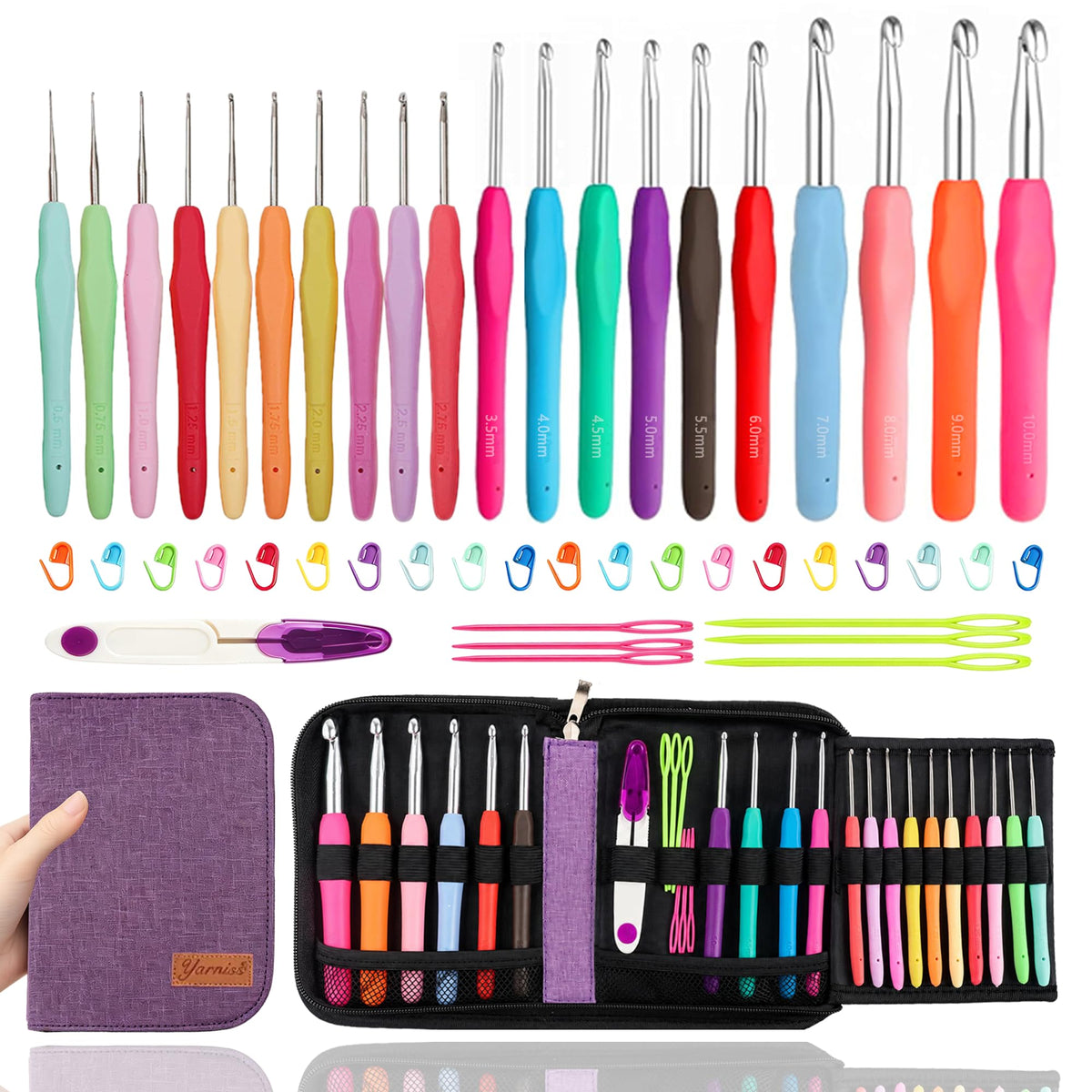 Yarniss Crochet Hooks,14 Size Ergonomic Crochet Hooks Set 2mm(B)-10mm(N)