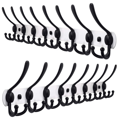 Dseap Coat Rack Wall Mounted - 5 Tri Hooks, Heavy Duty, Stainless Steel, Metal Coat Hook Rail for Coat Hat Towel Purse Robes Mudroom Bathroom Entryway (Black, 2 Packs)
