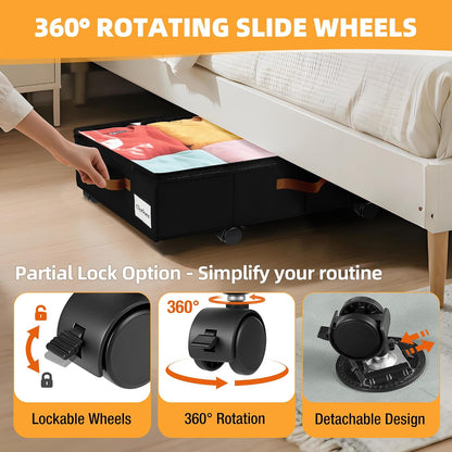Under Bed Storage with Wheels, Dorm Room Organizer for Clothes Shoes Toys