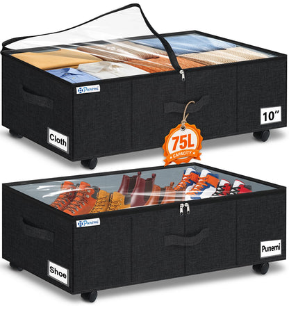 punemi 6.7 in Tall Sturdy Under Bed Storage Containers with Lid, 2Pack,Gray