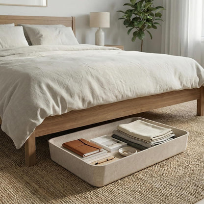 Welaxy Felt Underbed Storage Basket Oatmeal Natural Nordic shelf bin long