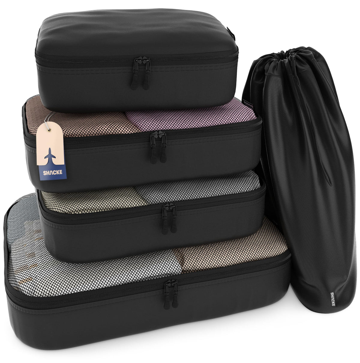 Shacke 5 Set Packing Cubes for Travel with Laundry Bag (Green Grass)