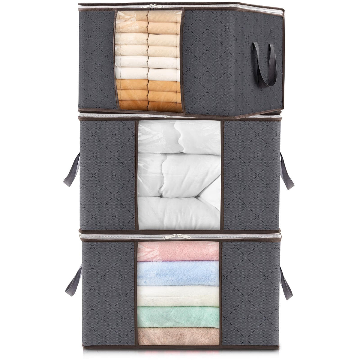 Lifewit 6 Pack Clothes Storage Bins with Lids, Foldable Blanket Storage Bags with Zippers, Clear Window and Reinforced Handles, Closet and Organization for Clothing, Sweater, Comforter, Bedding