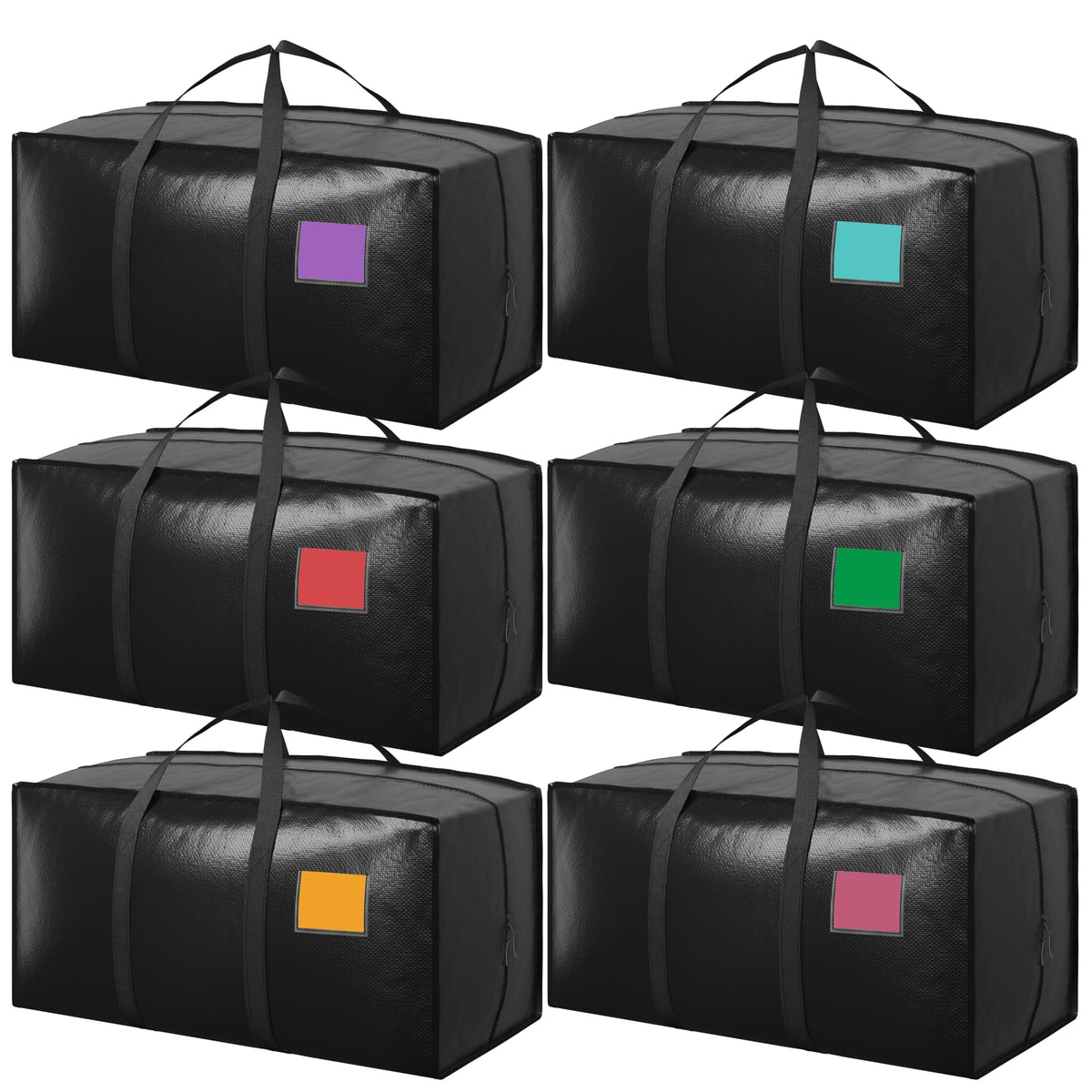 6 Pack Moving Bags Heavy Duty 210GSM with Full-Open Side Zipper, 93L 220lbs Waterproof Foldable Storage Totes for College Dorm Move-In, Moving Boxes Alternative & Home Organization, Blue