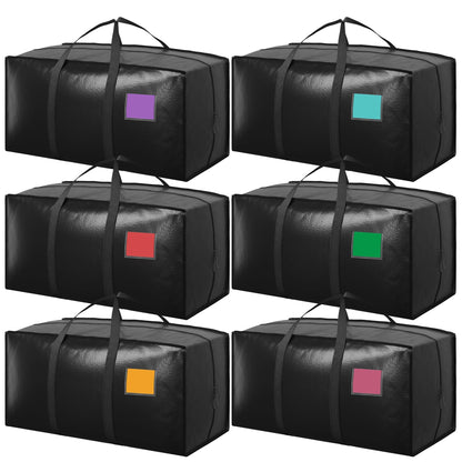 6 Pack Moving Bags Heavy Duty 210GSM with Full-Open Side Zipper, 93L 220lbs Waterproof Foldable Storage Totes for College Dorm Move-In, Moving Boxes Alternative & Home Organization, Blue