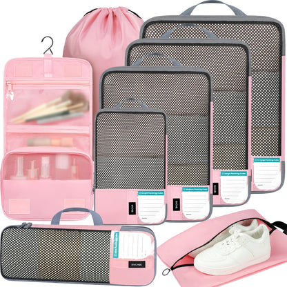 BAGAIL 4 Set/6 Set/8 Set Compression Packing Cubes Travel Accessories Expandable Packing Organizers (Half Mesh, 6-Black)