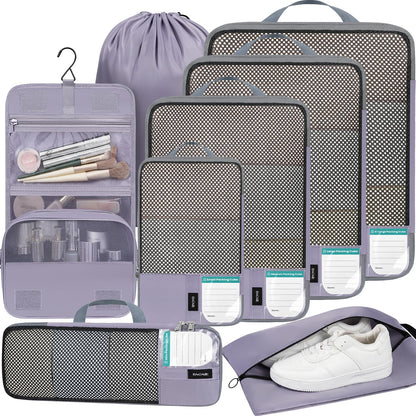 BAGAIL 4 Set/6 Set/8 Set Compression Packing Cubes Travel Accessories Expandable Packing Organizers (Half Mesh, 6-Black)