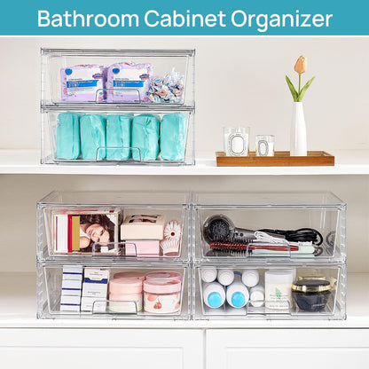 Vtopmart 2 Pack Large Clear Stackable Plastic Storage Drawers for Closet