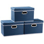 PRANDOM Large Collapsible Storage Bins with Lids [3-Pack] Linen/Cotton Blend Foldable Storage Boxes Organizer Containers Baskets Cube with Cover for Home Bedroom Closet Office Nursery(17.7x11.8x11.8)
