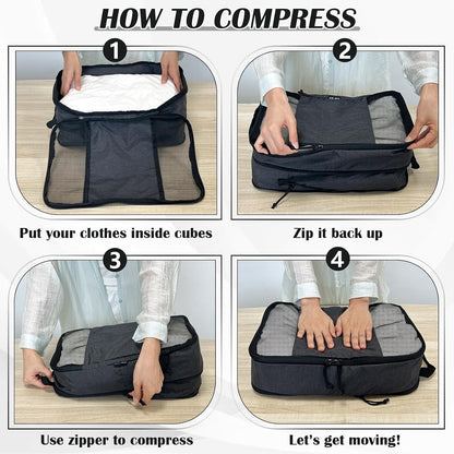 Compression Packing Cubes for Travel Packing Organizers, Mesh Black, XL