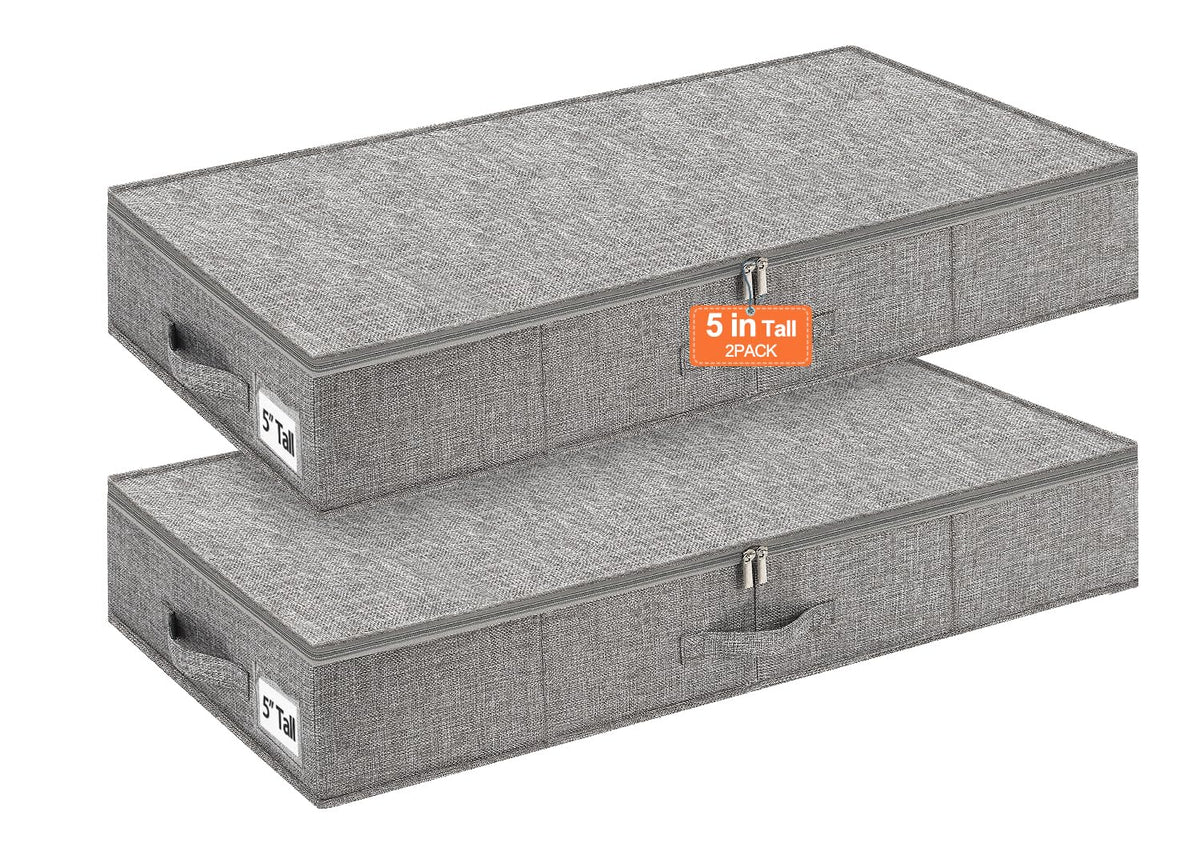 punemi 3 inch High Soft Low Profile Under Bed Storage Bins, 2 Pack, Grey