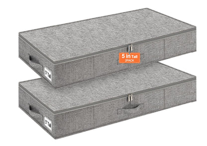 punemi 3 inch High Soft Low Profile Under Bed Storage Bins, 2 Pack, Grey