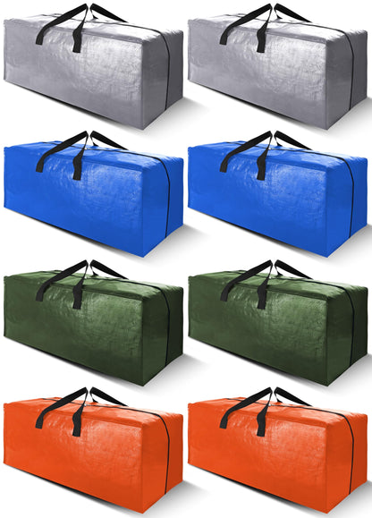 Cosy Family 8 Pack Heavy Duty Extra Large Moving Bags with Backpack Straps - Strong Handles & Zippers, Storage Totes For Space Saving, Fold Flat, Alternative to Moving Box (Set of 8, Blue)
