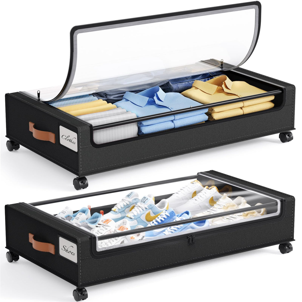 Yecaye Under Bed Storage with Wheels, 2Pack Under Bed Storage Containers, Underbed Shoe Storage Organizer, Rolling Under Bed Metal Drawers for Clothes, Blankets(30.71 x 16.93 x 6.69 in)