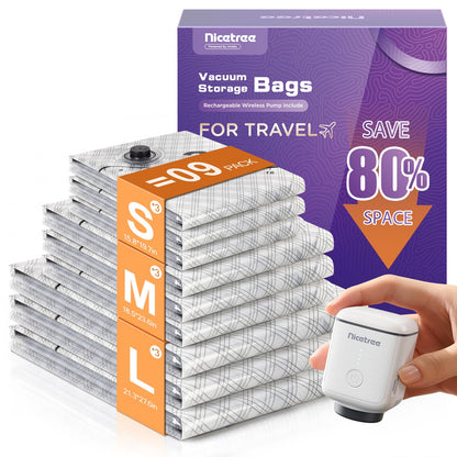 Nicetree 18 Pack Vacuum Storage Bags for Travel with Rechargeable Pump