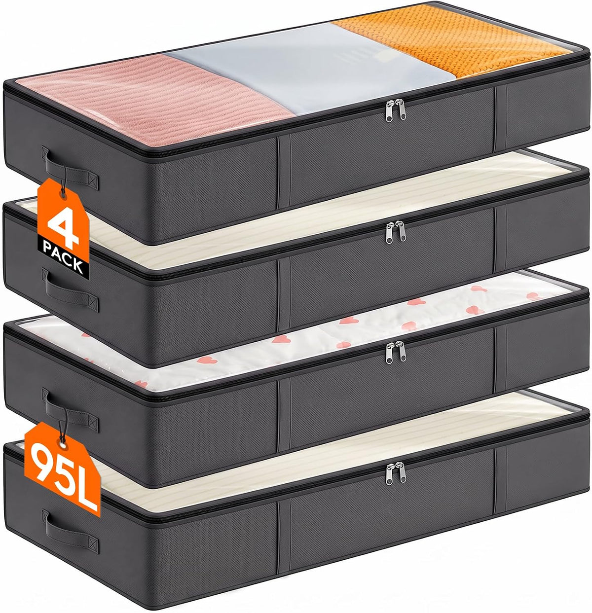 Lifewit 95L 4 Pack Under Bed Storage Container, Blanket Organizer, Gray