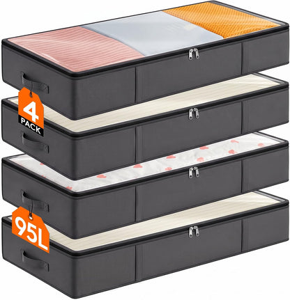Lifewit 95L 4 Pack Under Bed Storage Container, Blanket Organizer, Gray