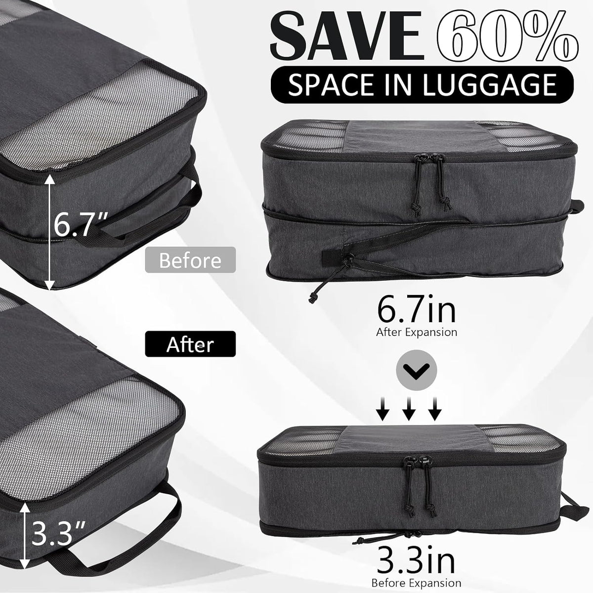 Compression Packing Cubes for Travel Packing Organizers, Mesh Black, XL