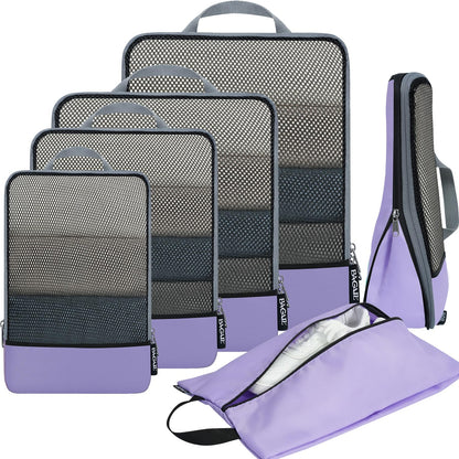 BAGAIL 4 Set/6 Set/8 Set Compression Packing Cubes Travel Accessories Expandable Packing Organizers (Half Mesh, 6-Black)