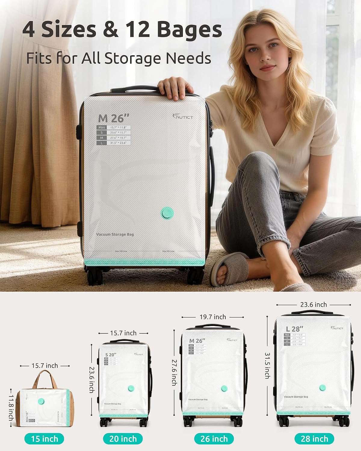 Vacuum Seal Storage Bags for Clothing Travel with Electric Pump, 12 Pack