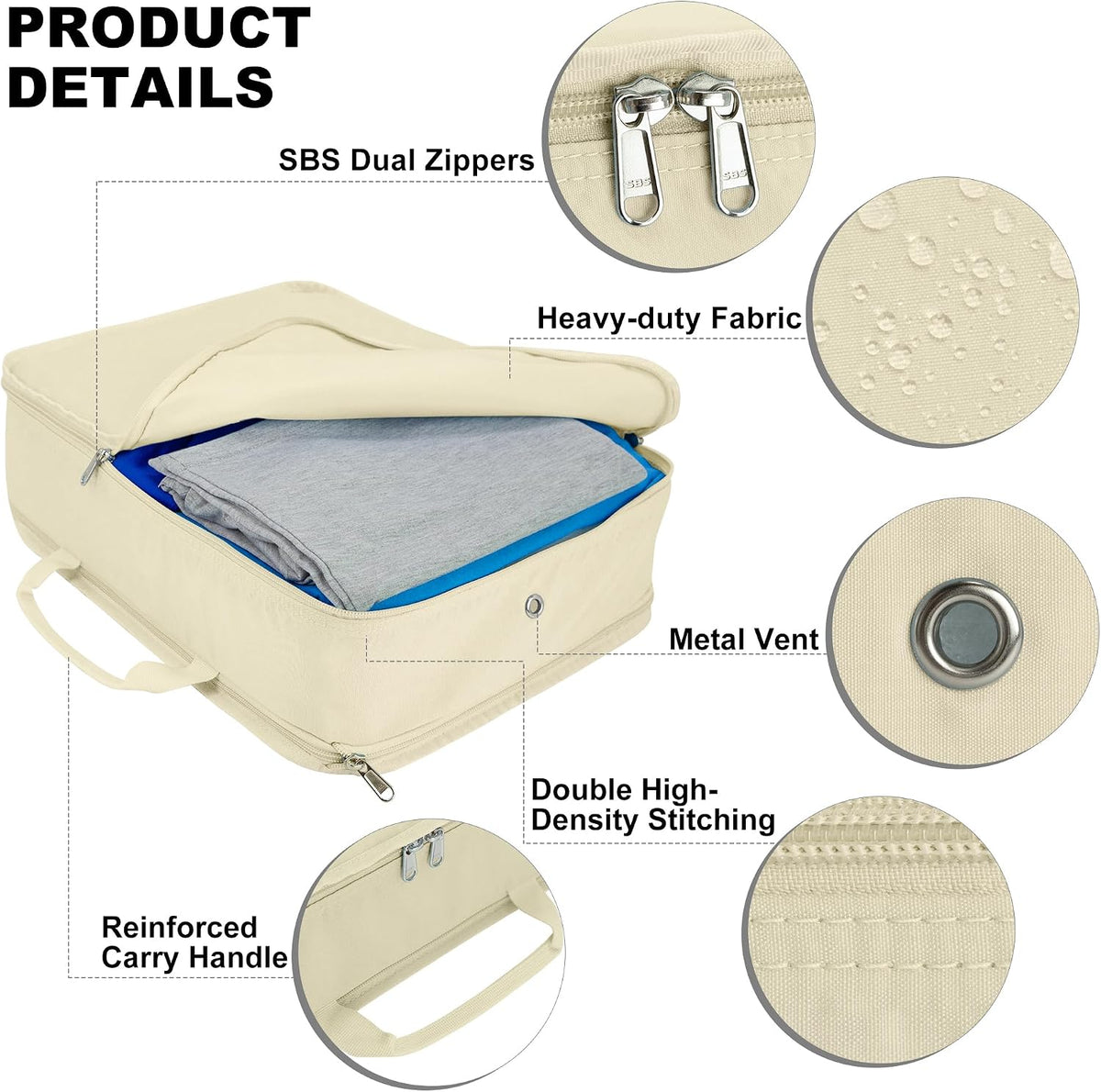 Compression Packing Cubes Travel Packing Suitcase Organizer Bags, Beige