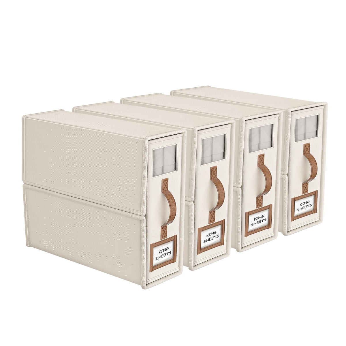 8 Pack Foldable Bed Sheets Set Organizers and Storage(King & Queen Size),Linen Fabric Closet Organizers with Window,Folding Bedding Storage Box for Bedsheets and Pillow Cube Organizer-Beige