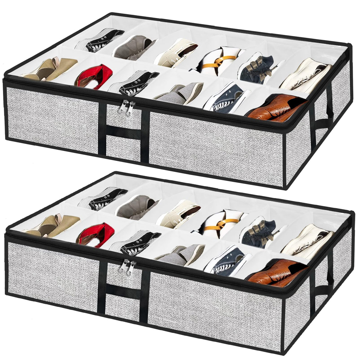 Under Bed Storage Organizer for Closet 2pc-24 Pairs Shoe Boxes