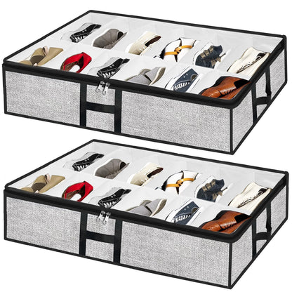 Under Bed Storage Organizer for Closet 2pc-24 Pairs Shoe Boxes