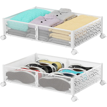 PHINOX Under Bed Storage Container with wheels,Patterned,Metal,2 Pack,Black