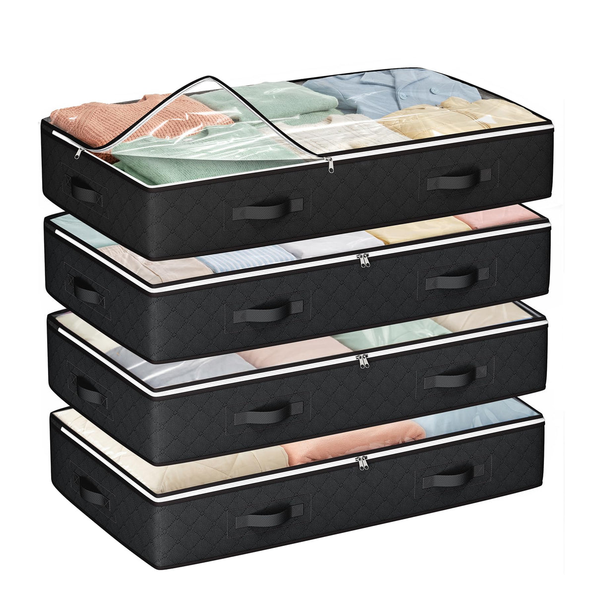 Budding Joy 95L Under Bed Storage Containers, 4 Pack Closet Organizers Grey