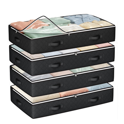 Budding Joy 95L Under Bed Storage Containers, 4 Pack Closet Organizers Grey