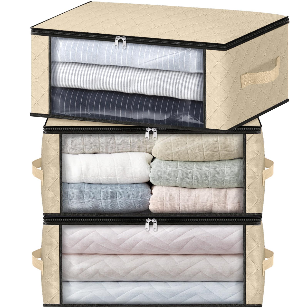 HomeHacks 3-Pack Clothes Organizer Storage Bags, 35L Storage Bins, Gray