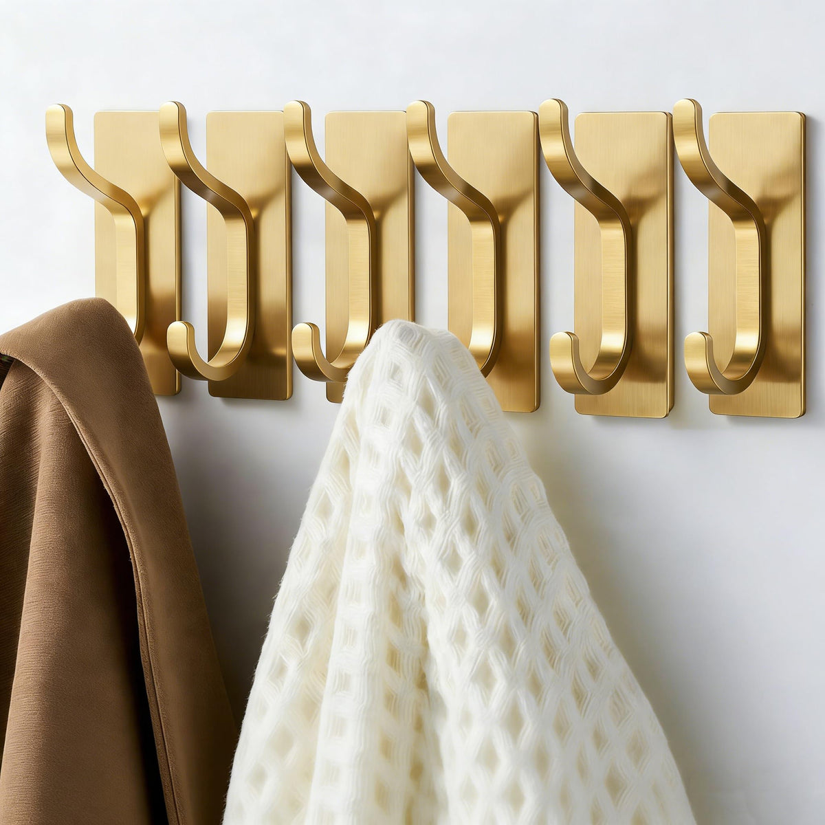 Adhesive Wall Hooks for Towel/Coat,13Lb Strong Stick-On Hooks, Gold 4 Pack