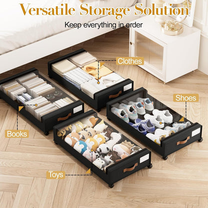 Yecaye 60L Under Bed Storage with Wheels, 2 Pack, Black