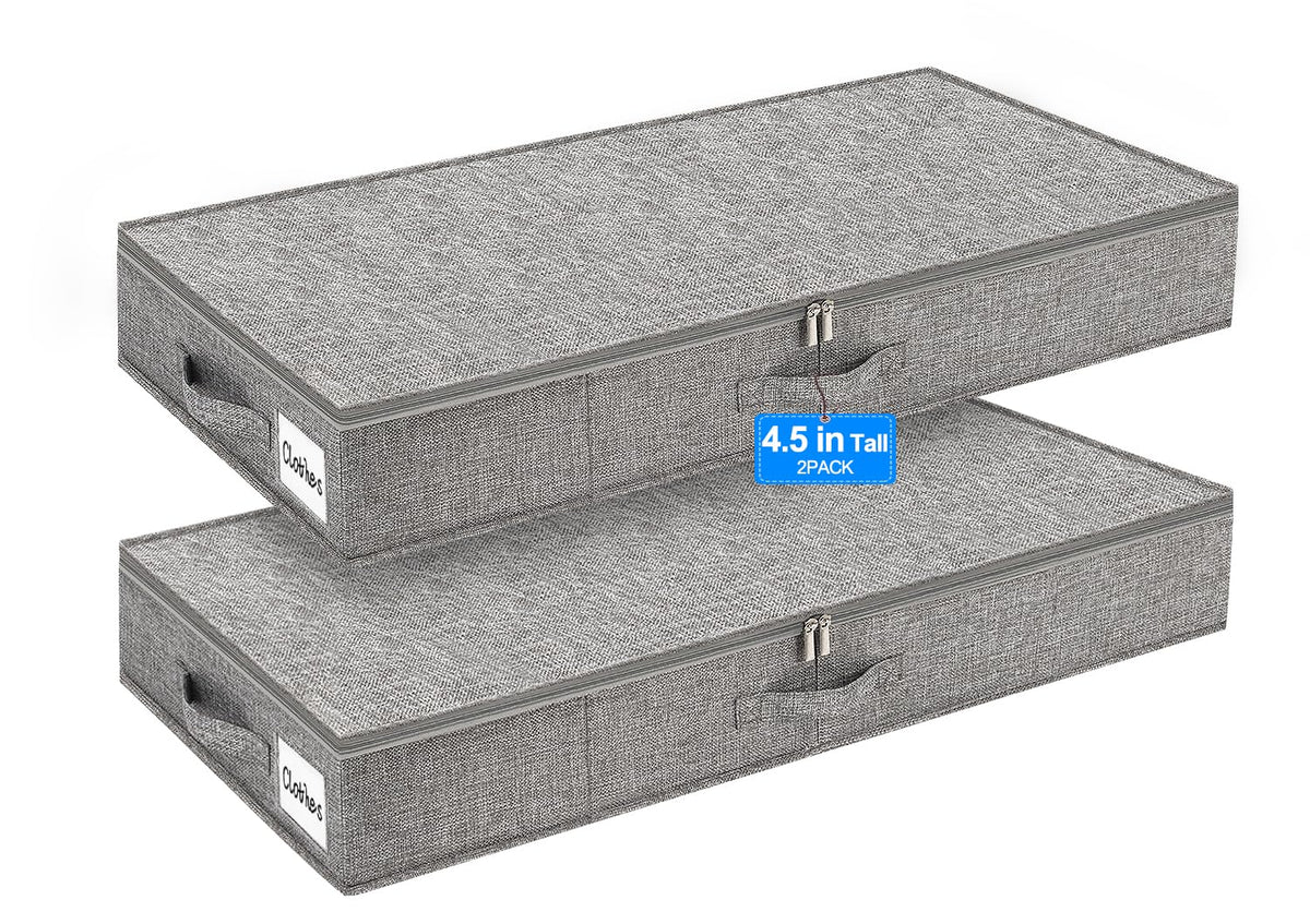 punemi 3 inch High Soft Low Profile Under Bed Storage Bins, 2 Pack, Grey