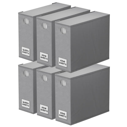 SpaceAid 4 Pack Bed Sheet Organizers and Storage, Foldable Organizer for Linen Closet, Sheets Set Folder Keeper with Window XL (Queen & King Size) Organizing Bedding Container, Gray 91ZDSN-SL01-G4