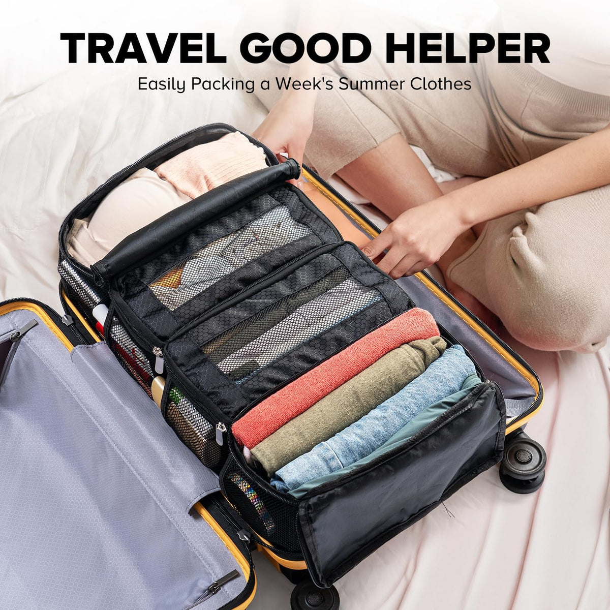 Suitcase Organizer, Hanging Travel Luggage Organizer Shelves Carry On Bag