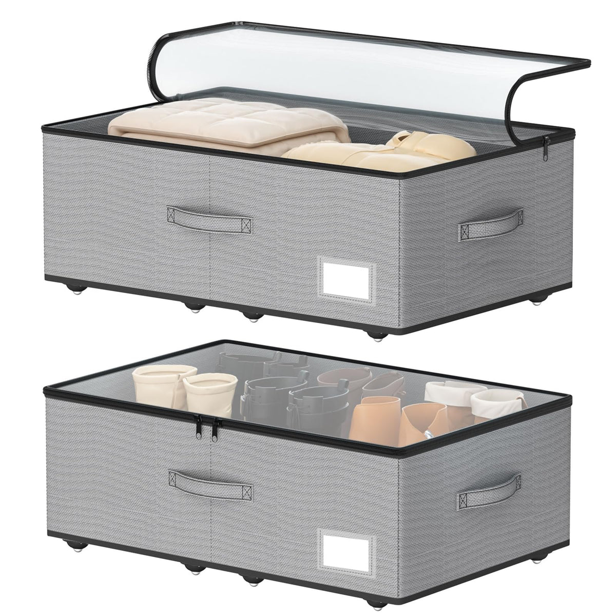 EE-RoomWorld Under Bed Storage with Wheels, No Assemble Required 5.5 inches height beige under bed storage bins,Low Profile Rolling Underbed Shoe Storage containers，dorm underbed storage drawers