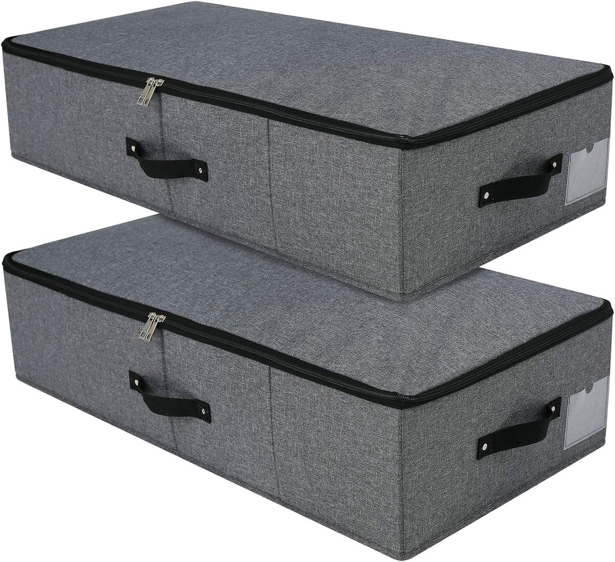 Under Bed Storage Bins with Lids, Closet Organizers, Foldable Under-bed Storage Baskets for Sheets, Clothes, Quilts, Sweaters, Wrapping Paper, 29x15x7inch, Black Gray, 2PCS