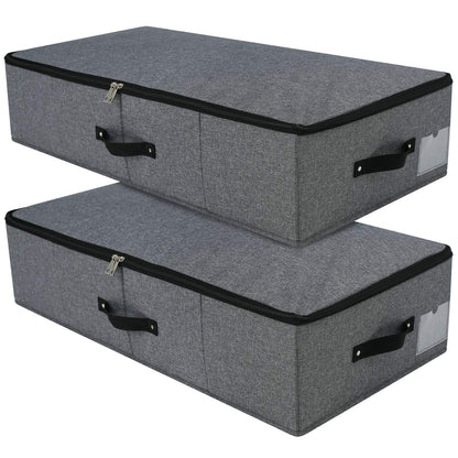 Under Bed Storage Bins with Lids, Closet Organizers, Foldable Under-bed Storage Baskets for Sheets, Clothes, Quilts, Sweaters, Wrapping Paper, 29x15x7inch, Black Gray, 2PCS