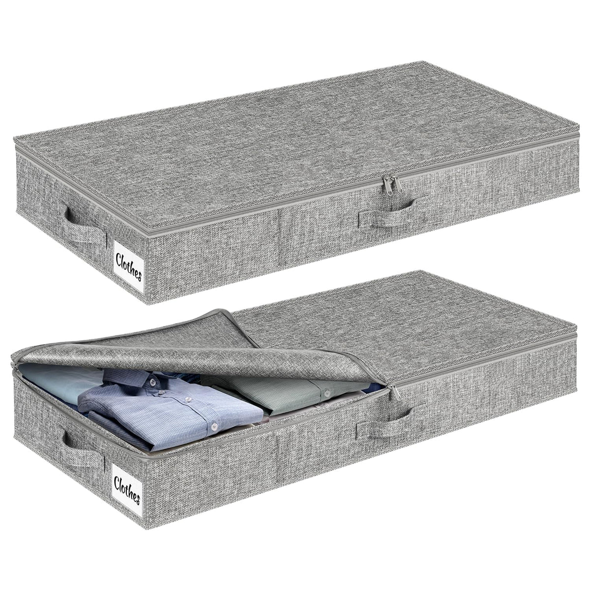 Under Bed Storage Container Bins 2 Pack, 4 Inch Thin Low Profile Underbed Clothes Storage Organizer for Dorm & Home, Use for Blanket and Toy Storage Box W/ Sturdy Bottom/Sides, Foldable Thick Fabric