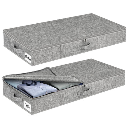 Under Bed Storage Container Bins 2 Pack, 4 Inch Thin Low Profile Underbed Clothes Storage Organizer for Dorm & Home, Use for Blanket and Toy Storage Box W/ Sturdy Bottom/Sides, Foldable Thick Fabric