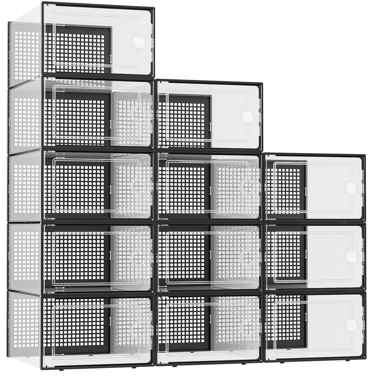 Kuject X-Large Shoe Storage Boxes 12 Pack, Clear Stackable Shoe Organizer